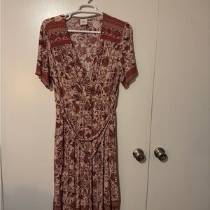 Knox Rose Rust and Cream Floral Midi Dress